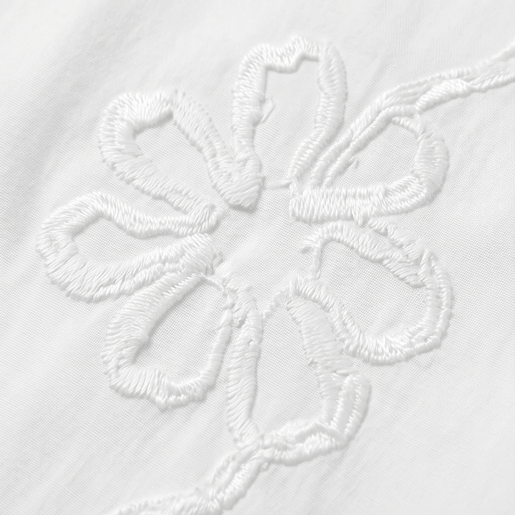 Embroidered Puff Sleeve Ruffled V-Neck Top for Women in Cotton