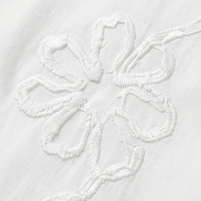 Embroidered Puff Sleeve Ruffled V-Neck Top for Women in Cotton