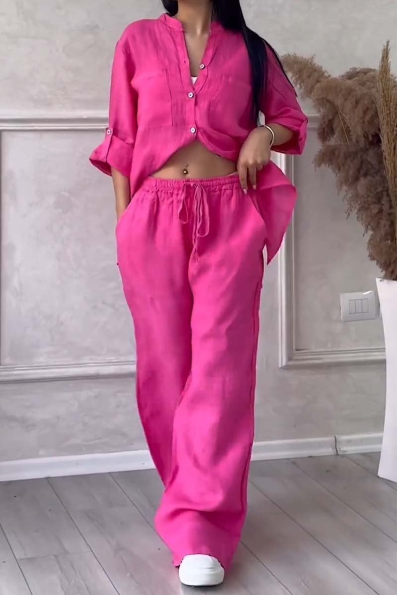Fara Matching Cotton Linen Shirt and Wide-Leg Pants Two-Piece Co-Ord Set