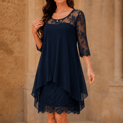 Floral Lace High-Low Midi Dress with Flowy Hem for Women