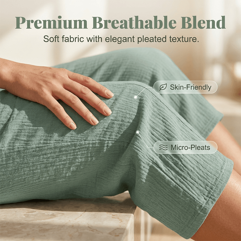 Women's Cotton Linen Cropped Wide-Leg Pants with Drawstring Waist