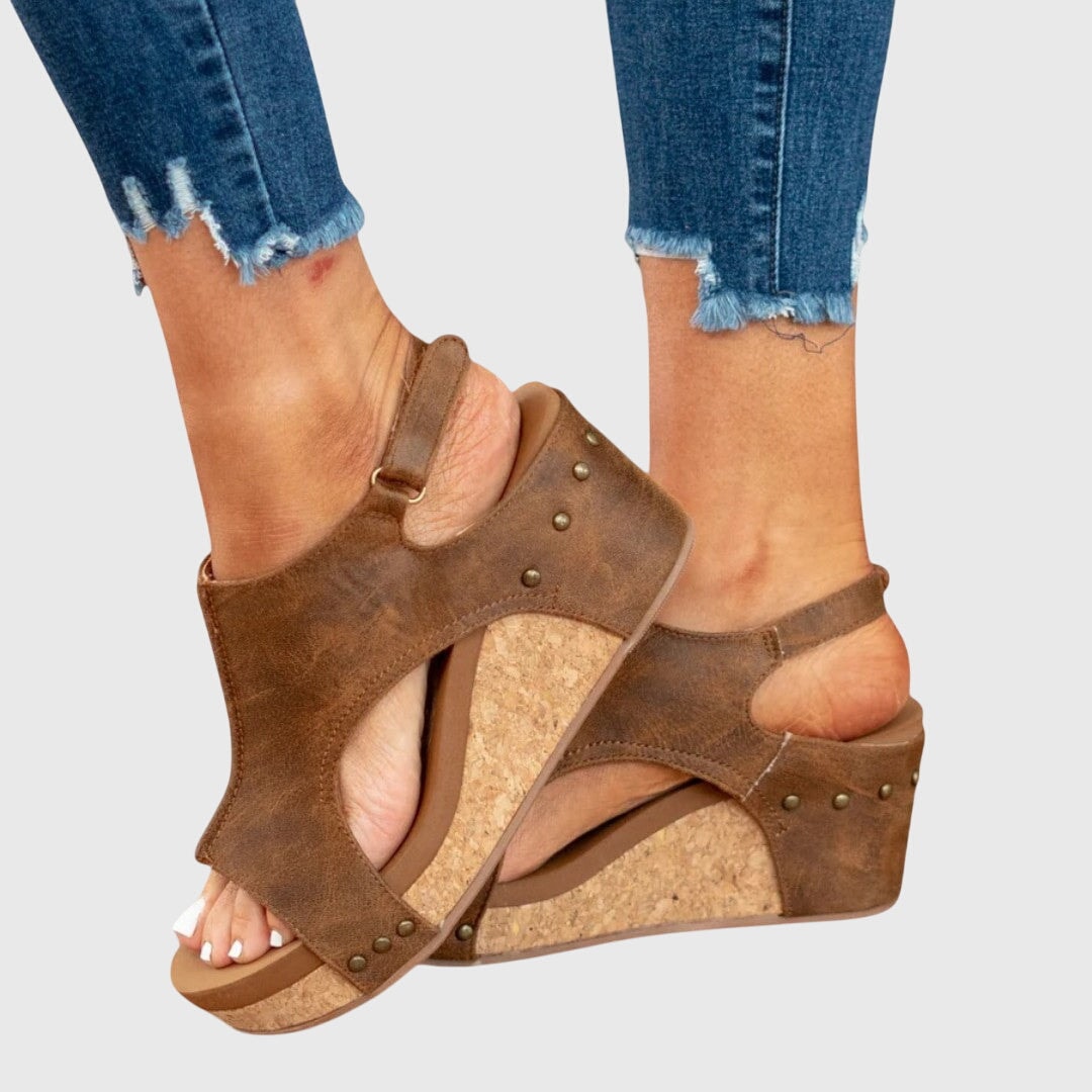 Adela Women's Cushioned Wedge Sandals with Buckle Closure
