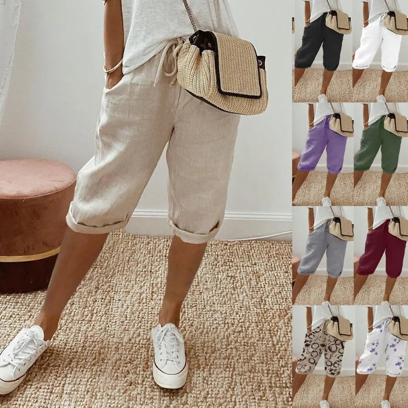 Heidi Linen Drawstring Tailored Shorts for Women with Elastic Waist