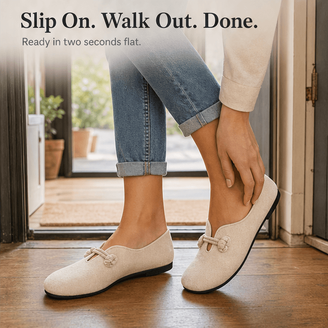 Sollea Suede Slip-On Flats with Cushioned Sole and Rope Bow