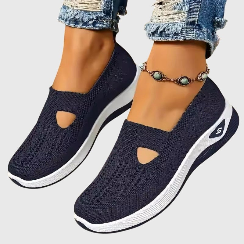 Women's Knitted Slip-On Cushioned Sneakers with Cutout Vamp Detail
