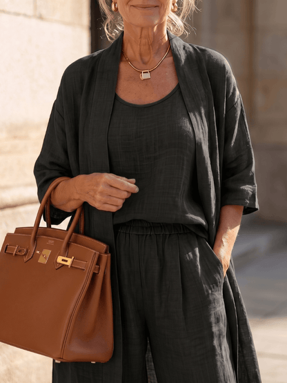 Linen Wide-Leg Pant and Duster Jacket Women's Two-Piece Co-Ord Set