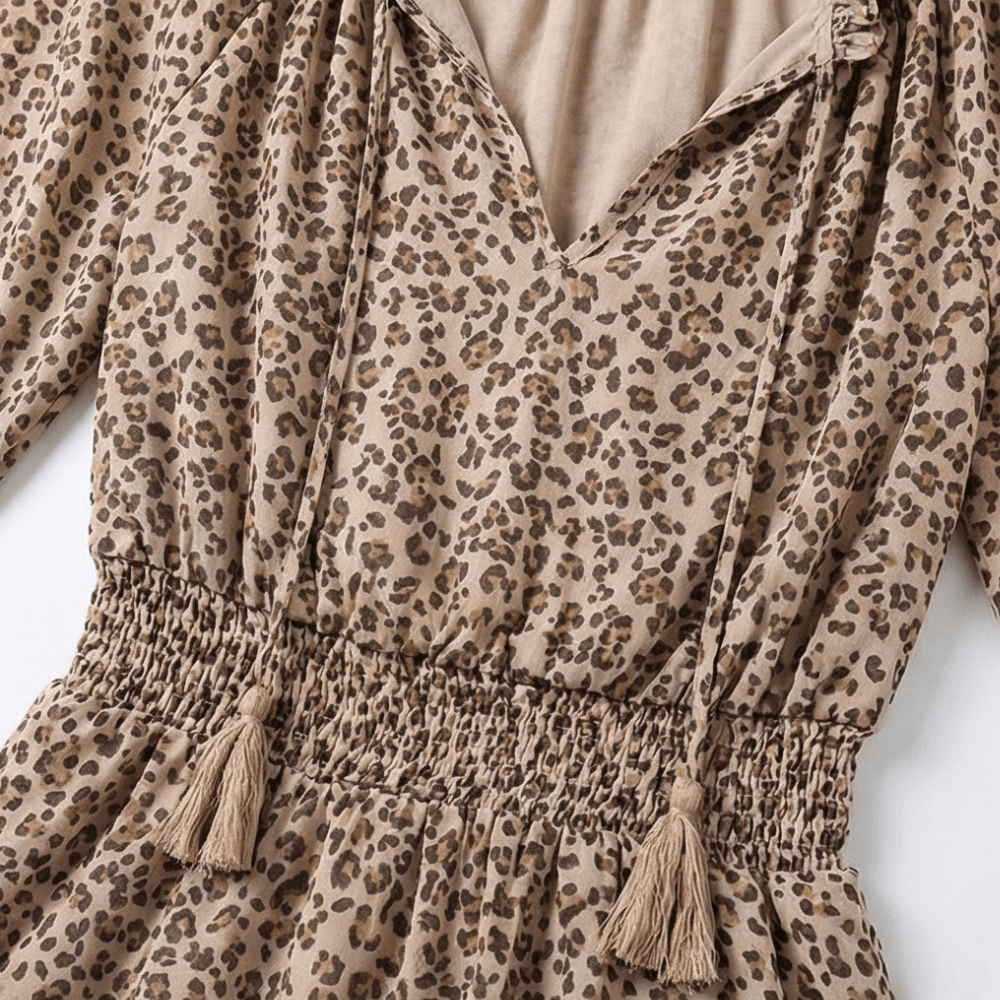 Printed V-Neck Ruffle Mini Dress with Lantern Sleeves for Women
