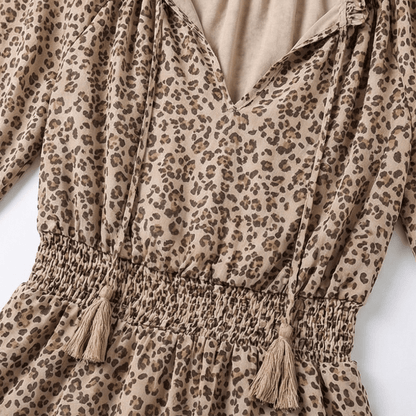 Printed V-Neck Ruffle Mini Dress with Lantern Sleeves for Women