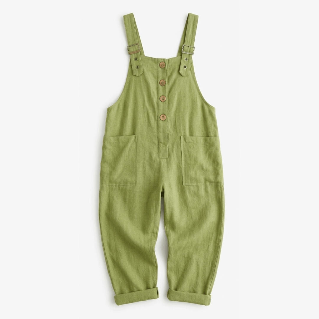 Women's Button-Front Wide-Leg Linen Overalls with Pockets
