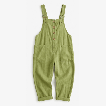 Women's Button-Front Wide-Leg Linen Overalls with Pockets