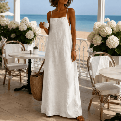 Marelle Linen-Look Summer Maxi Slip Dress with Adjustable Straps