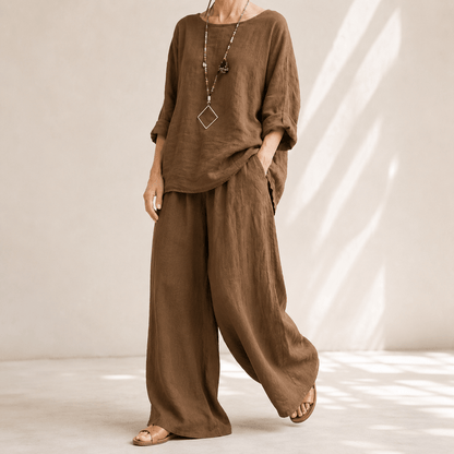 Lunavia Oversized Cotton-Linen Co-Ord Set with Wide-Leg Pants