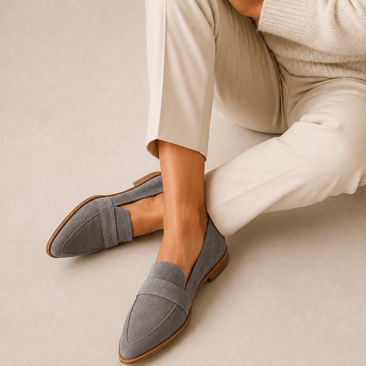 Women's Suede-Look Pointed-Toe Loafers with Cushioned Footbed