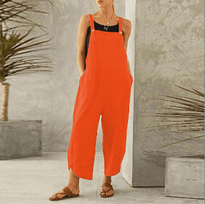 Harper Wide-Leg Linen Jumpsuit with Adjustable Straps and Side Pockets