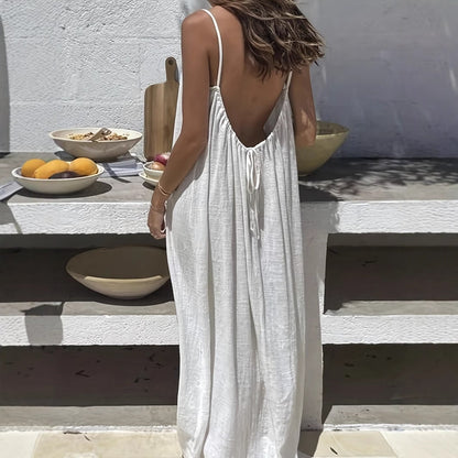 Women's Backless Loose-Fit Long Midi Dress with Spaghetti Straps