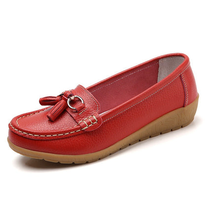 Grace Women's Comfort Leather Loafer Shoes with Tassel Detail
