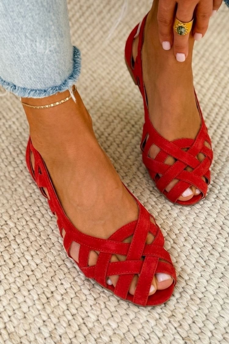 Women's Woven Suede Cushioned Sandals with Crossover Straps