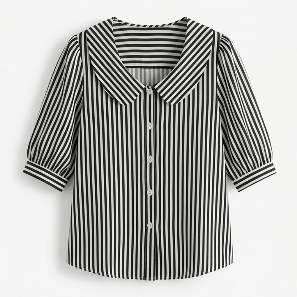 Solène Striped Sailor Collar Top with Puff Sleeves for Women