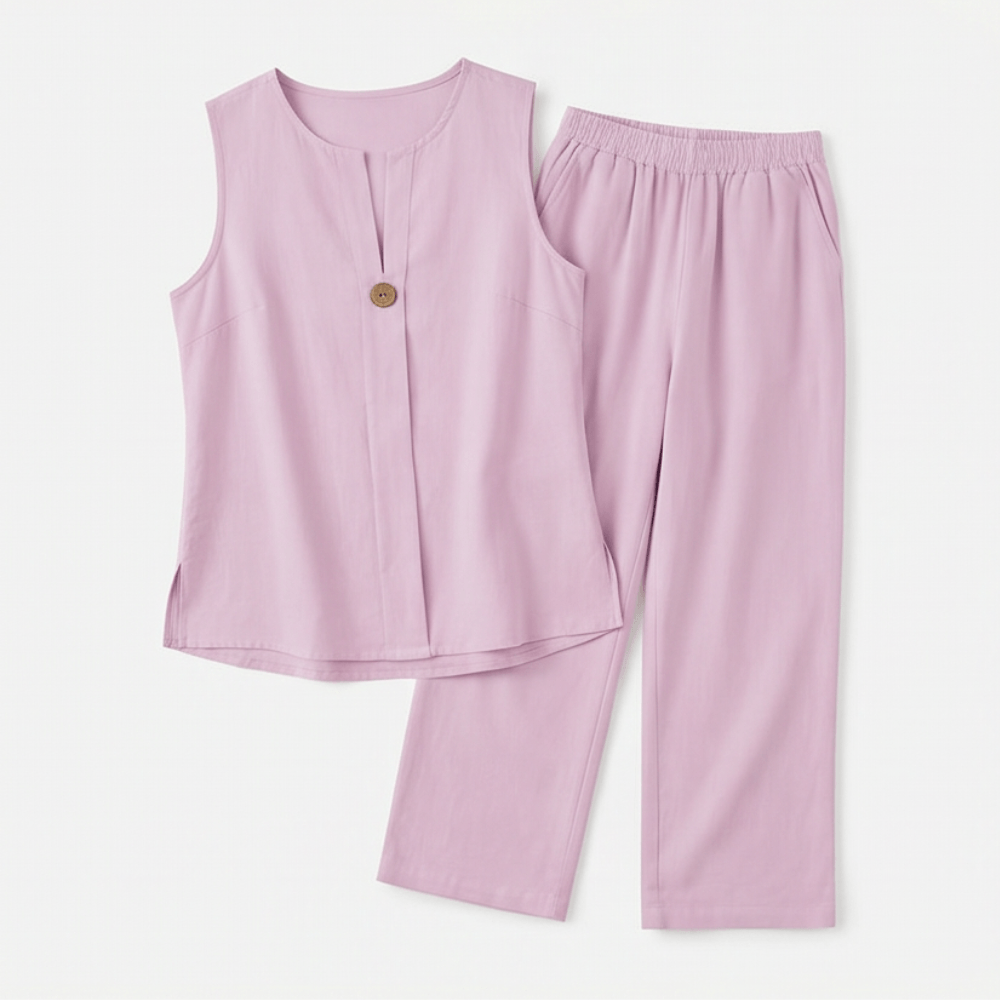 Women's Sleeveless Linen Top with Wide-Leg Tailored Trouser Set