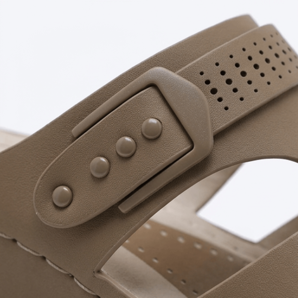 Arch-Support Wedge Slide Sandals with Adjustable Buckle Strap