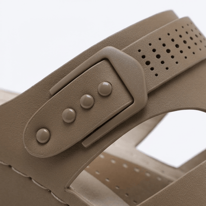 Arch-Support Wedge Slide Sandals with Adjustable Buckle Strap