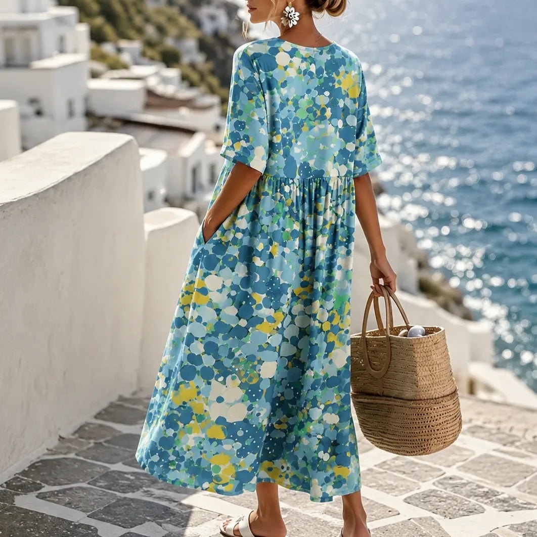 Marivella Floral Loose Midi Dress with Hidden Side Pockets