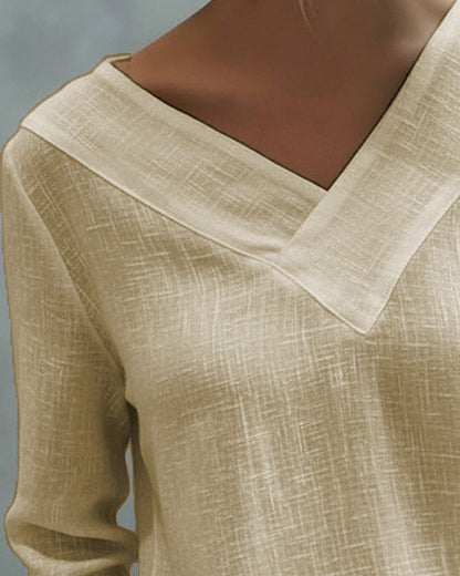 Vera Asymmetric V-Neck Linen-Look Top with Cold Shoulder Detail for Summer