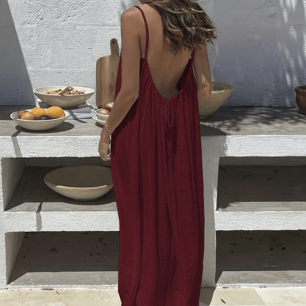 Women's Backless Loose-Fit Long Midi Dress with Spaghetti Straps