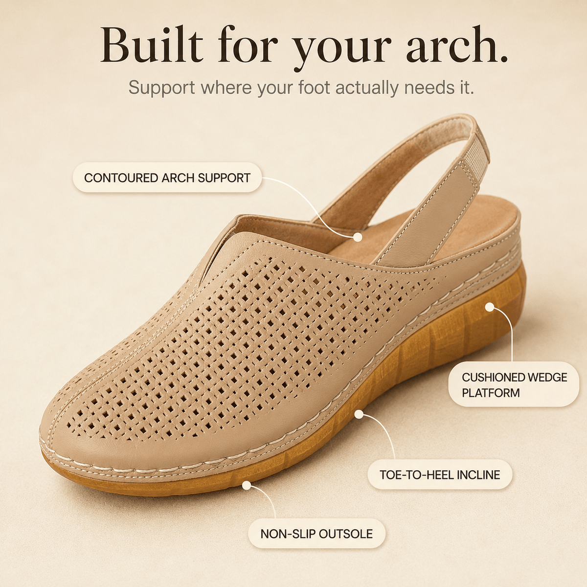 Perforated Wedge Slingback Sandals with Cushioned Sole for Women