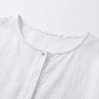 Women's Linen Summer Midi Dress with Roll-Up Sleeves and Side Pockets