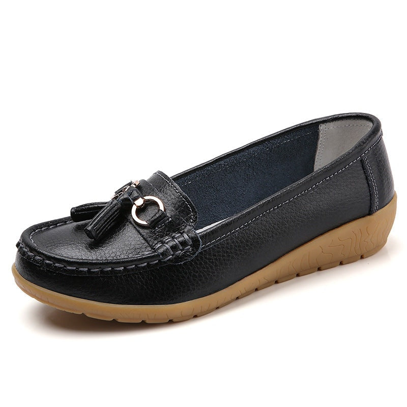 Grace Women's Comfort Leather Loafer Shoes with Tassel Detail