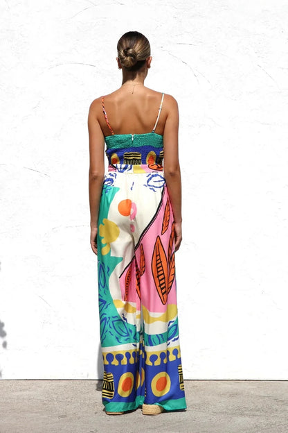 Women's Tie-Front Wide-Leg Linen-Blend Jumpsuit with Side Pockets