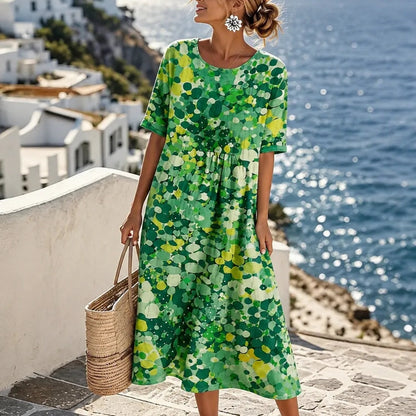 Marivella Floral Loose Midi Dress with Hidden Side Pockets