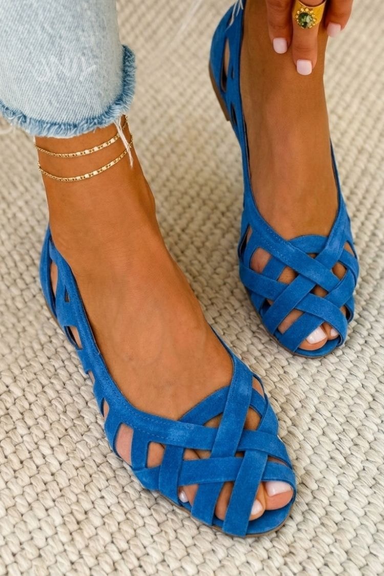 Women's Woven Suede Cushioned Sandals with Crossover Straps