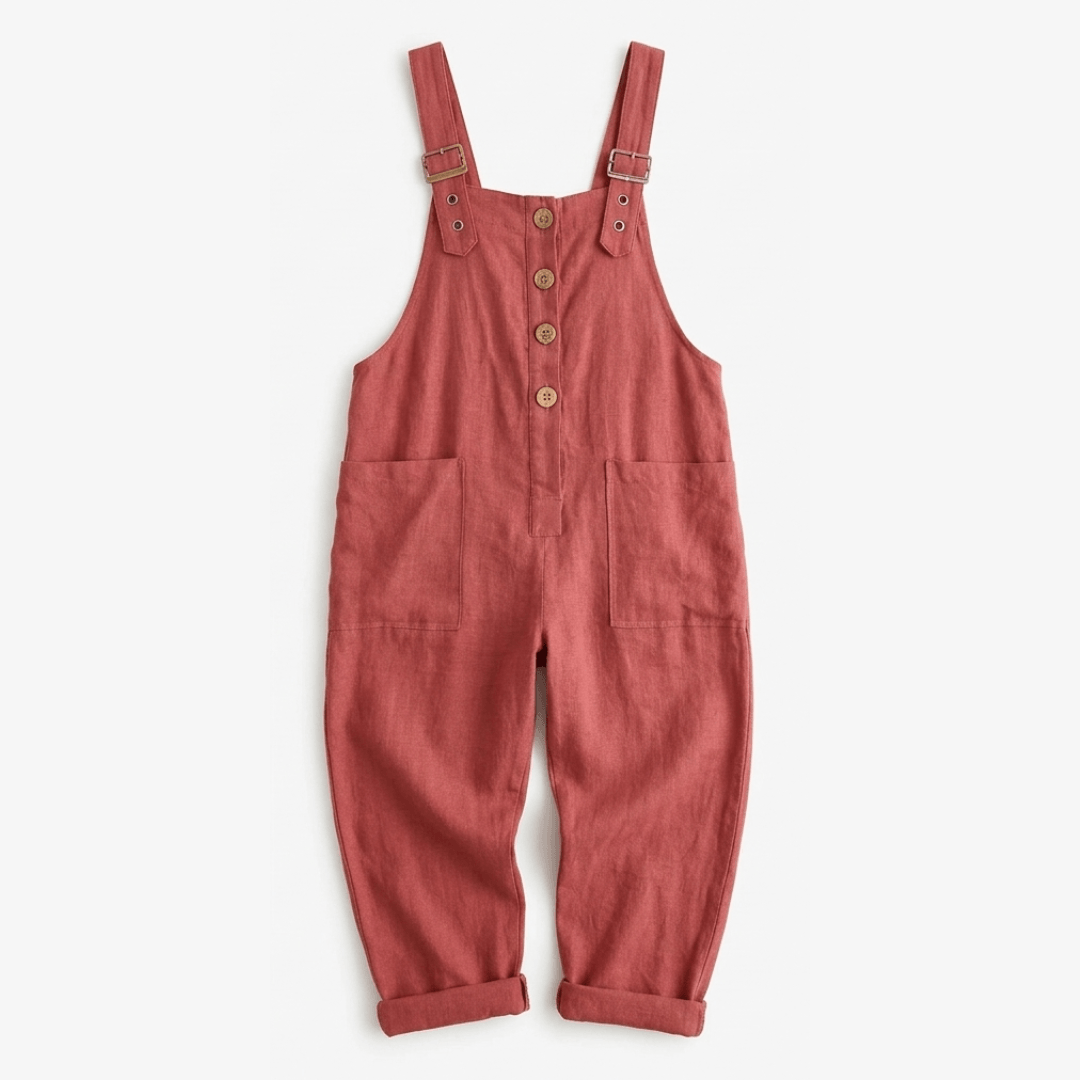 Women's Button-Front Wide-Leg Linen Overalls with Pockets
