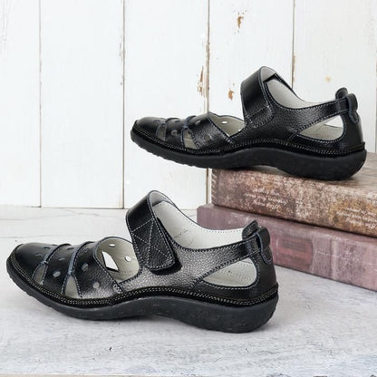 Grace Women's Hollow-Out Cushioned Sandals with Hook-and-Loop Strap