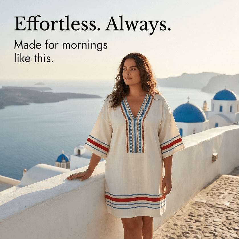 Embroidered Boho Kaftan Mini Dress for Women