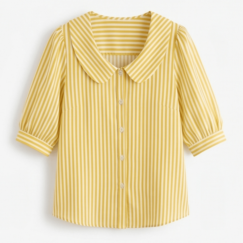 Solène Striped Sailor Collar Top with Puff Sleeves for Women