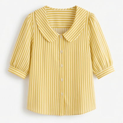 Solène Striped Sailor Collar Top with Puff Sleeves for Women