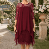 Floral Lace High-Low Midi Dress with Flowy Hem for Women