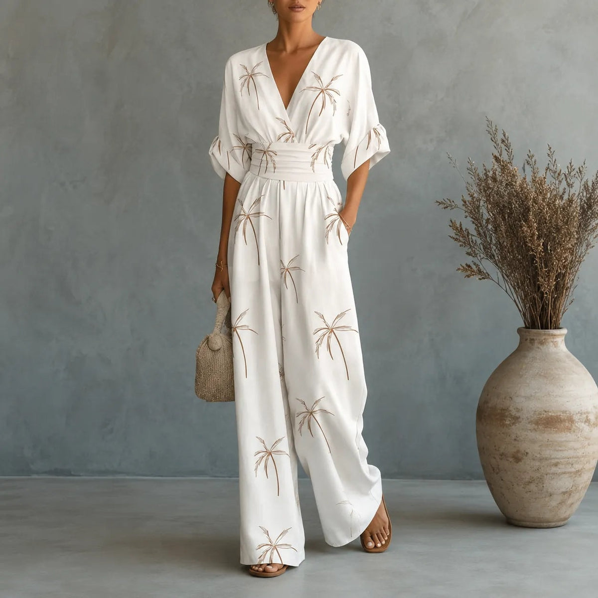 Solene Floral Print Wide-Leg Jumpsuit with Cinched Waist for Women