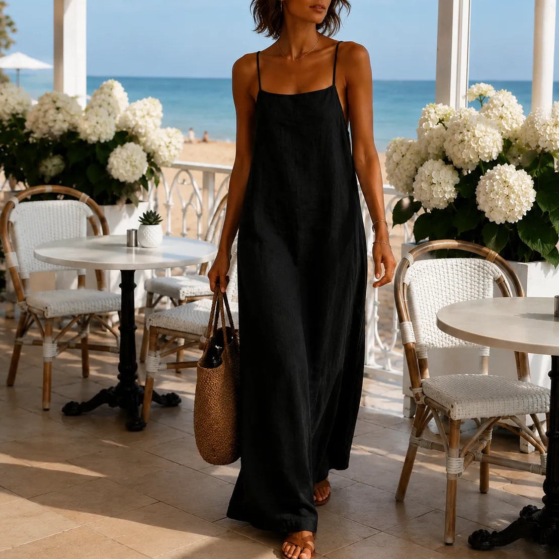 Marelle Linen-Look Summer Maxi Slip Dress with Adjustable Straps