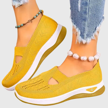 Women's Knitted Slip-On Cushioned Sneakers with Cutout Vamp Detail
