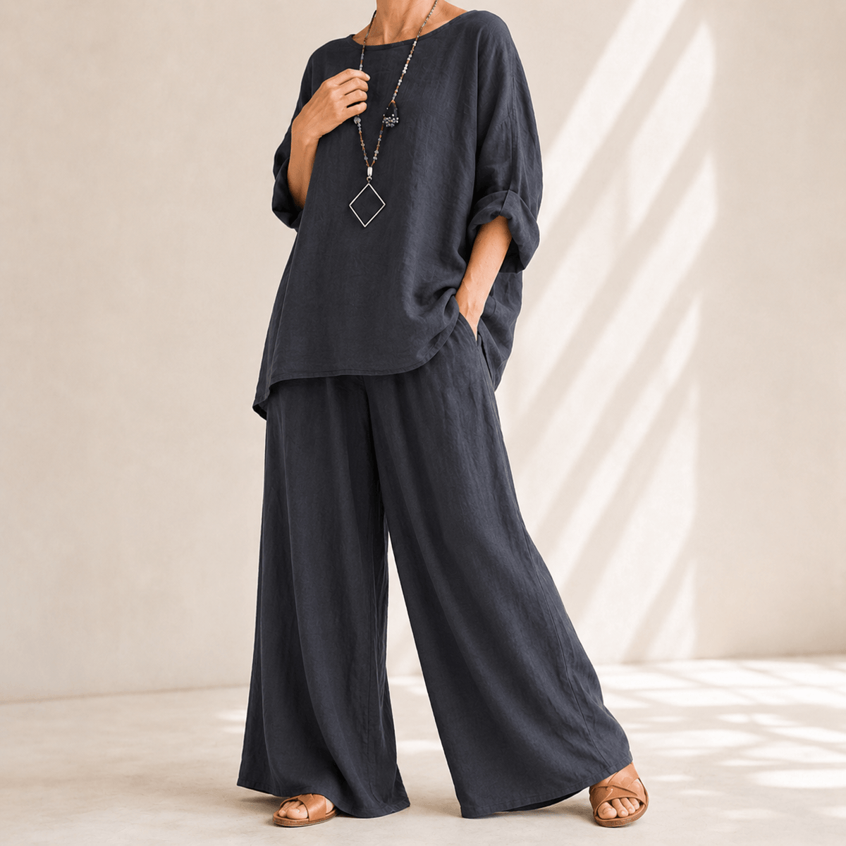 Lunavia Oversized Cotton-Linen Co-Ord Set with Wide-Leg Pants