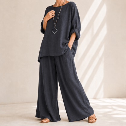 Lunavia Oversized Cotton-Linen Co-Ord Set with Wide-Leg Pants