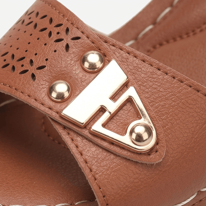 Women's Cushioned Block Heel Sandals with Buckle Ankle Strap
