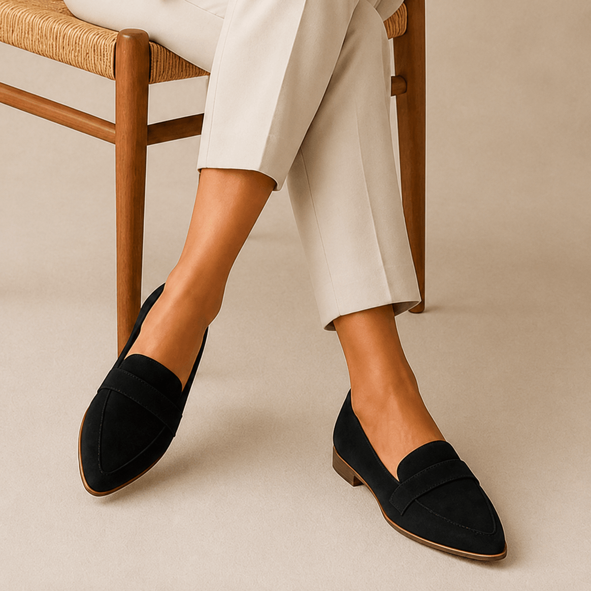 Women's Suede-Look Pointed-Toe Loafers with Cushioned Footbed