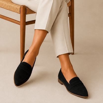 Women's Suede-Look Pointed-Toe Loafers with Cushioned Footbed