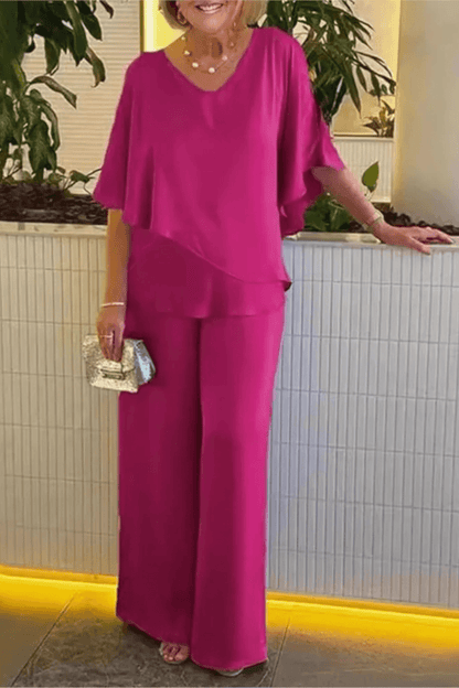 Hannah Sullivan Flowy Chiffon Blouse and Wide-Leg Pants Co-ord Set