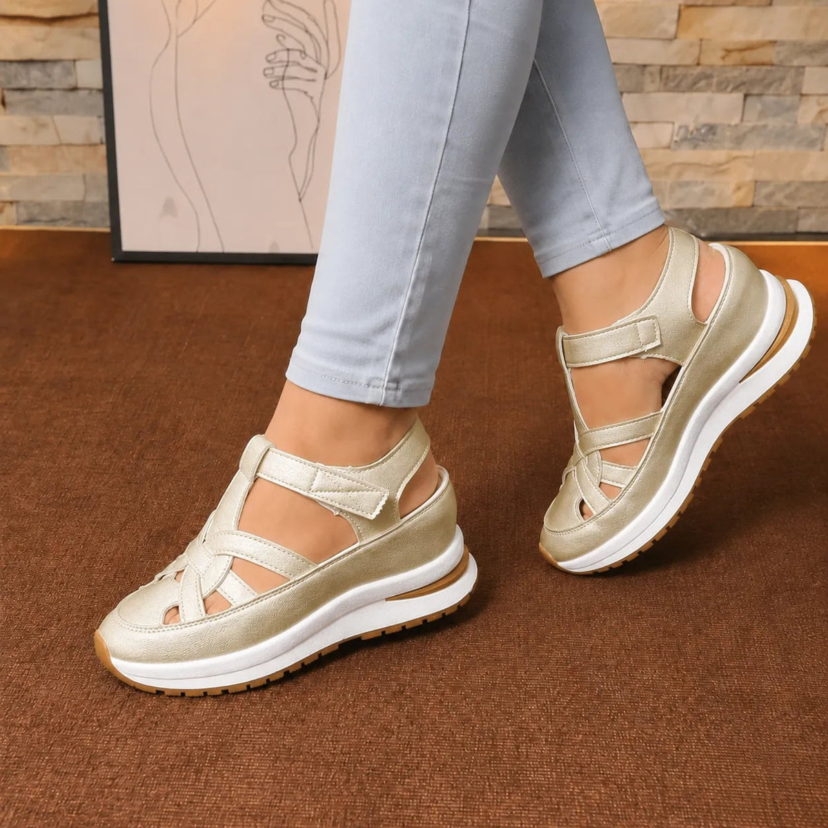 Women's Cushioned Platform Sandals with Adjustable Cage Strap